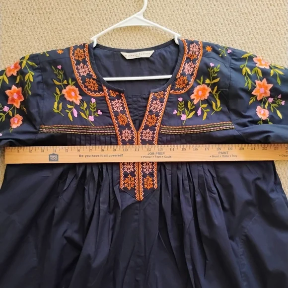 Wayward Fancies eShakti Floral Embroidered Pintuck Top Tunic Boho Peasant Cottag - Picture 11 of 14